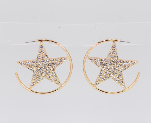 GOLD CIRCLE STAR EARRINGS CLEAR STONES ( 4823 GLCRY )