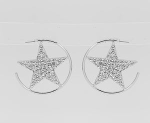 SILVER CIRCLE STAR EARRINGS CLEAR STONES ( 4823 SLCRY )