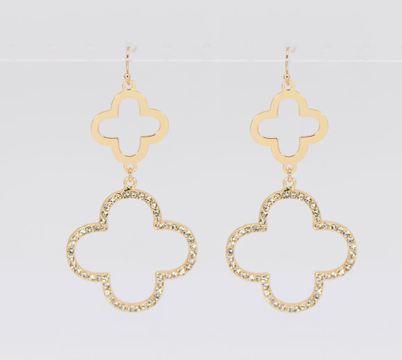 GOLD QUATREFOIL EARRINGS CLEAR STONES ( 4980 GLCRY )
