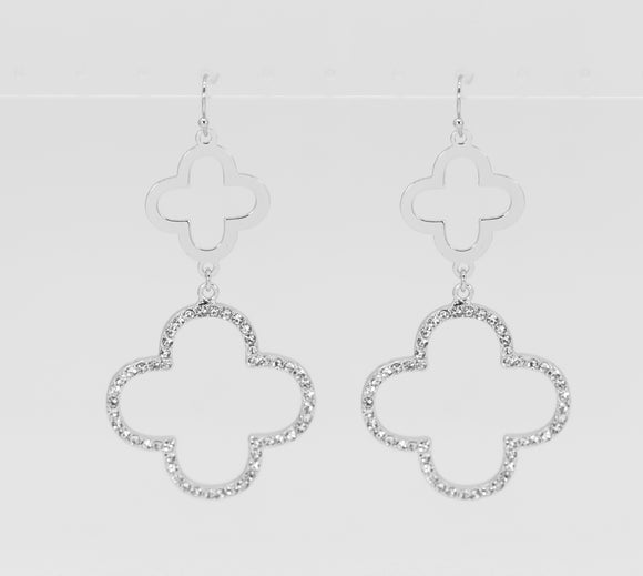 SILVER QUATREFOIL EARRINGS CLEAR STONES ( 4980 SLCRY )