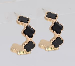 GOLD QUATREFOIL EARRINGS BLACK ( 4991 GLBLK )