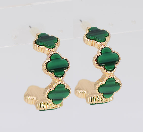 GOLD QUATREFOIL EARRINGS GREEN ( 4991 GLGRN )