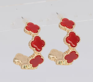 GOLD QUATREFOIL EARRINGS RED ( 4991 GLRED )