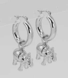 HOOP EARRINGS ELEPHANT CHARMS ( 5107 SIL )