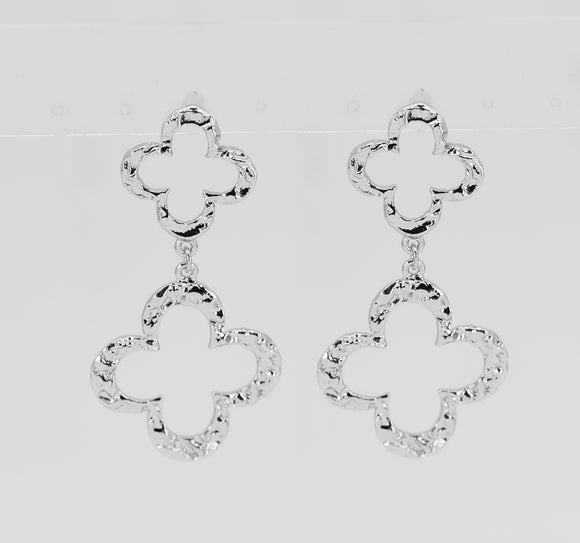 DANGLING SILVER QUATREFOIL EARRINGS ( 5387 SIL )