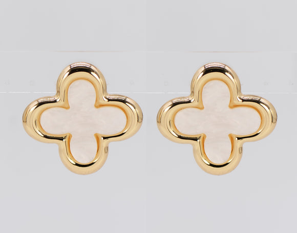 GOLD WHITE QUATREFOIL EARRINGS ( 5656 GLWHT )