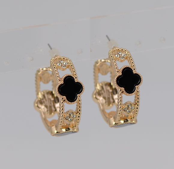 Gold BLACK QUATREFOIL HOOP EARRINGS ( 5670 GLBLK )