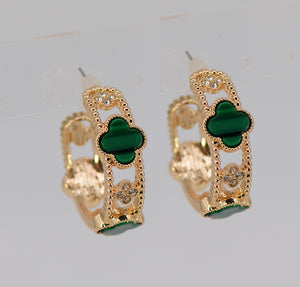GOLD GREEN QUATREFOIL HOOP EARRINGS ( 5670 GLGRN )