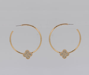 Gold Clear Stones Hoop Earrings Quatrefoil ( 5711 GLCRY )