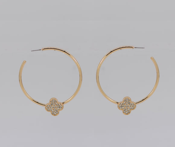 Gold Clear Stones Hoop Earrings Quatrefoil ( 5711 GLCRY )