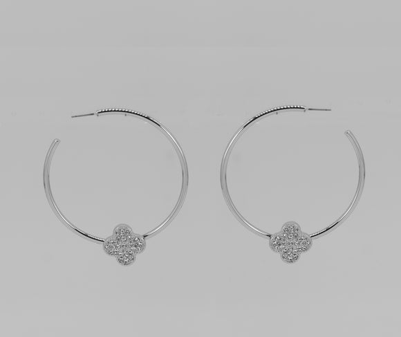 Silver Clear Stones Hoop Earrings Quatrefoil ( 5711 SLCRY )