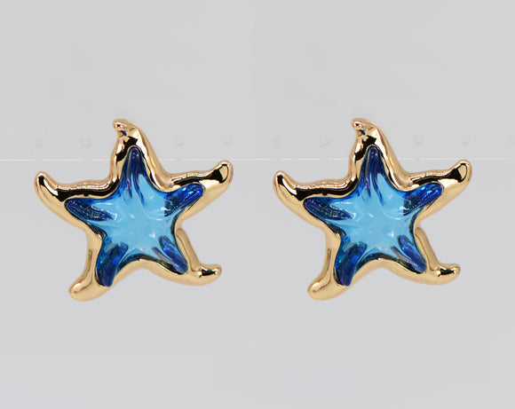 GOLD BLUE STAR EARRINGS ( 5977 GLBLU )