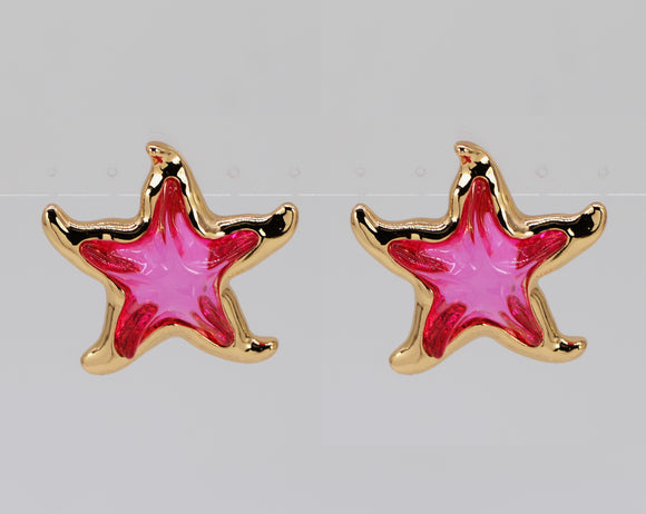 GOLD FUCHSIA STAR EARRINGS ( 5977 GLFUS )