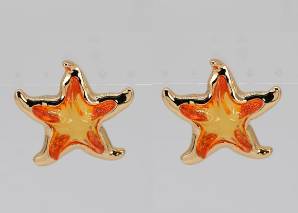 GOLD ORANGE STAR EARRINGS ( 5977 GLORG )