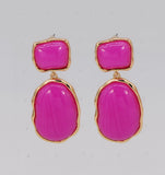 FUCHSIA RESIN OVAL SHAPE EARRINGS ( 6028 GLFUS )