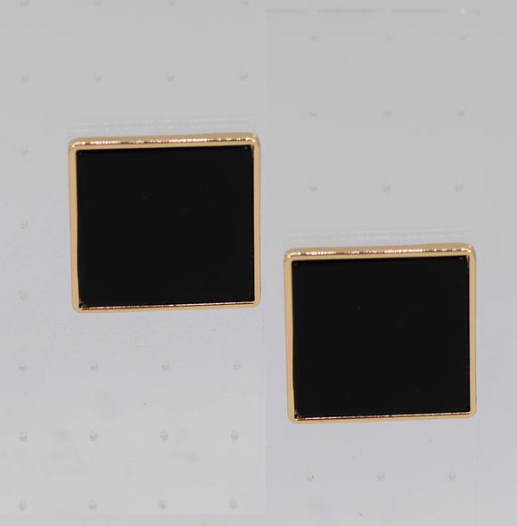 GOLD BLACK SQUARE EARRINGS ( 6408 GLBLK )