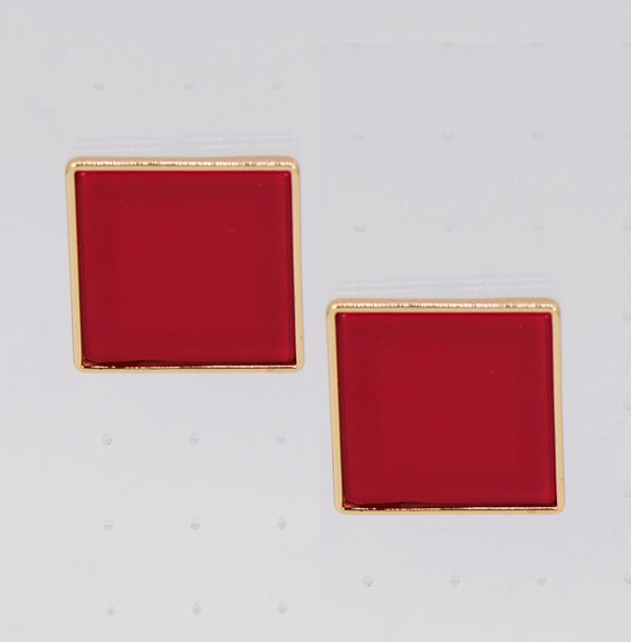 GOLD BURGUNDY SQUARE EARRINGS ( 6408 GLBUR )
