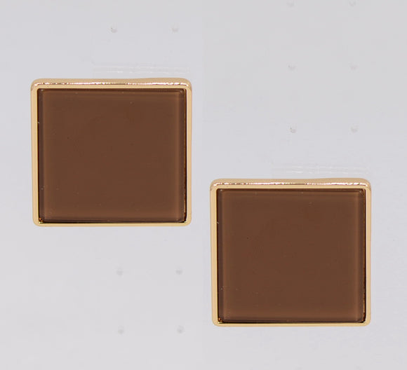 GOLD LIGHT BROWN SQUARE EARRINGS ( 6408 GLLBN )