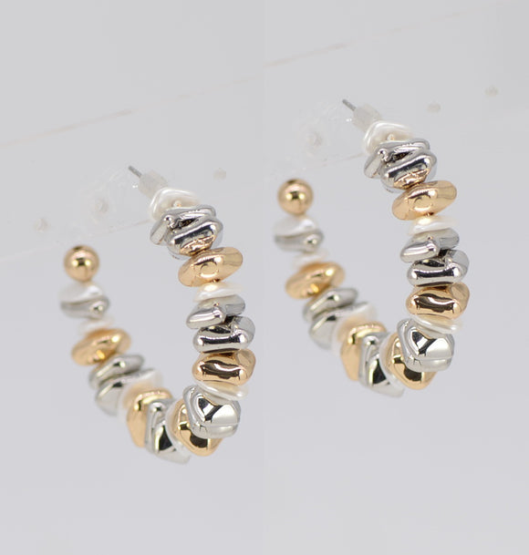 SILVER GOLD HOOP EARRINGS ( 6427 T2 )