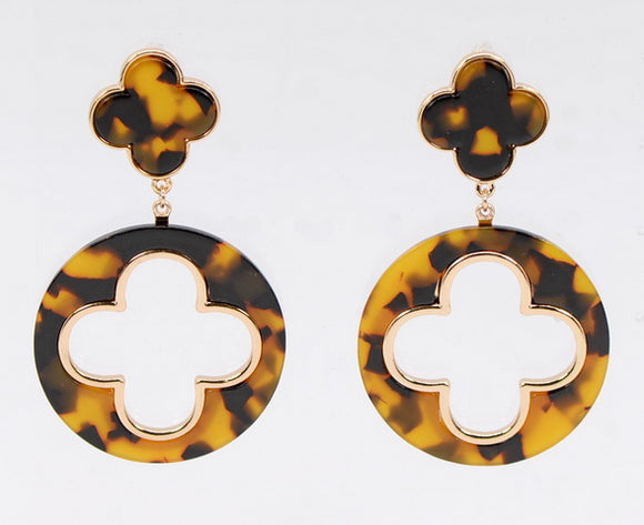 DANGLING TORTOISE SHELL COLOR QUATREFOIL EARRINGS ( 6528 GLTOR )