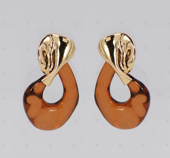 GOLD BROWN RESIN EARRINGS ( 6553 GLBRN )