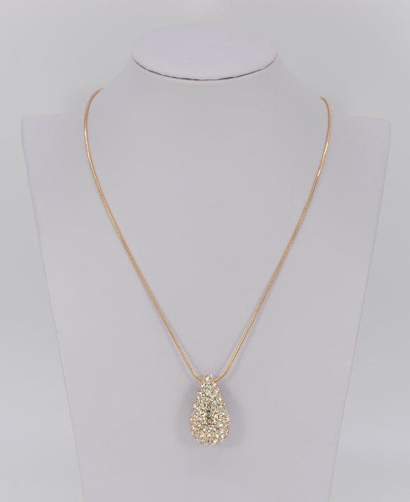 GOLD NECKLACE DROP PENDANT CLEAR STONES ( 1382 GLCRY )