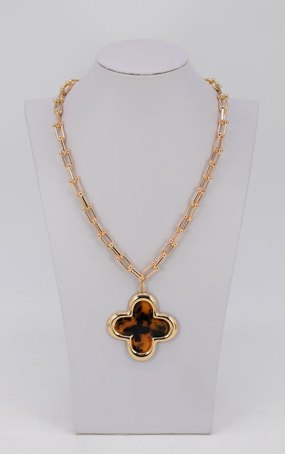 GOLD QUATREFOIL NECKLACE ANIMAL PRINT ( 1585 GLTOR )