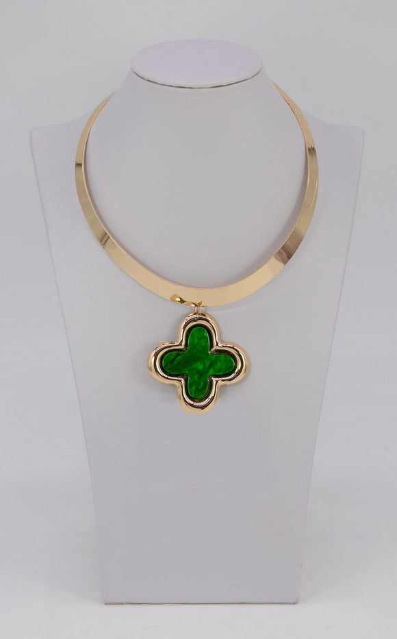 GOLD GREEN QUATREFOIL CHOKER NECKLACE ( 1630 GLGRN )