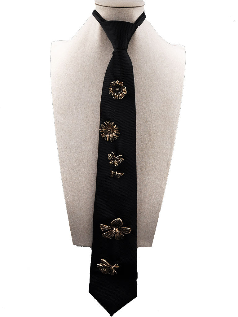 BLACK TIE NECKLACE GOLD GARDEN CHARMS ( 261006 BKNK ) – Ohmyjewelry.com