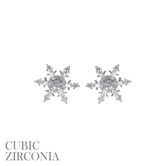 SILVER SNOWFLAKE EARRINGS CLEAR CZ CUBIC ZIRCONIA STONES ( 26551 XCRRH )