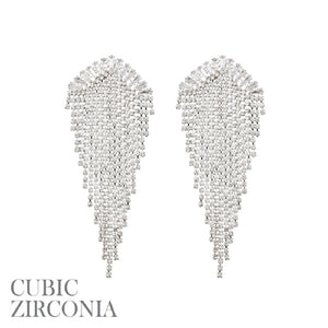 SILVER EARRINGS CLEAR CZ CUBIC ZIRCONIA STONES ( 27122 CRS )