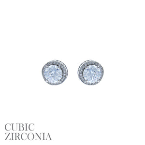 14MM SILVER CZ CUBIC ZIRCONIA STONES EARRINGS ( 27285 CRR )