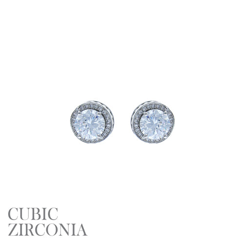 14MM SILVER CZ CUBIC ZIRCONIA STONES EARRINGS ( 27285 CRR )