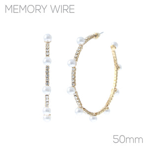 HOOP EARRINGS MEMORY WIRE PEARLS ( 27354 50WHG )