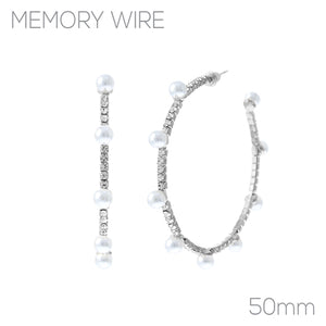 HOOP EARRINGS MEMORY WIRE PEARLS ( 27354 50WHS )