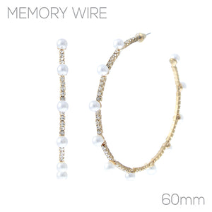 HOOP EARRINGS MEMORY WIRE PEARLS ( 27354 60WHG )