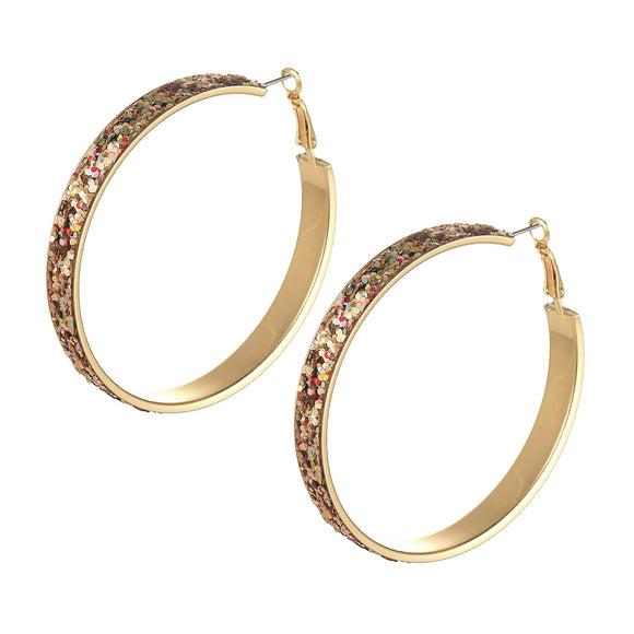 GOLD HOOP EARRINGS GOLD GLITTER ( 27488 GDG )