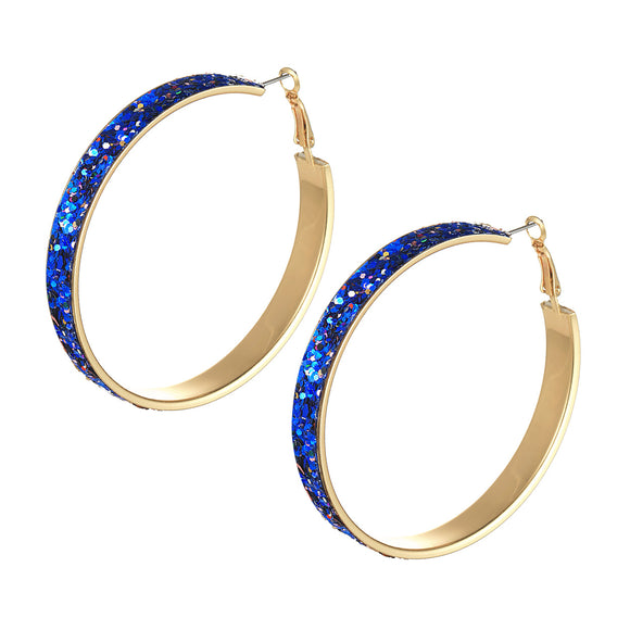 GOLD HOOP EARRINGS BLUE GLITTER ( 27488 SAG )