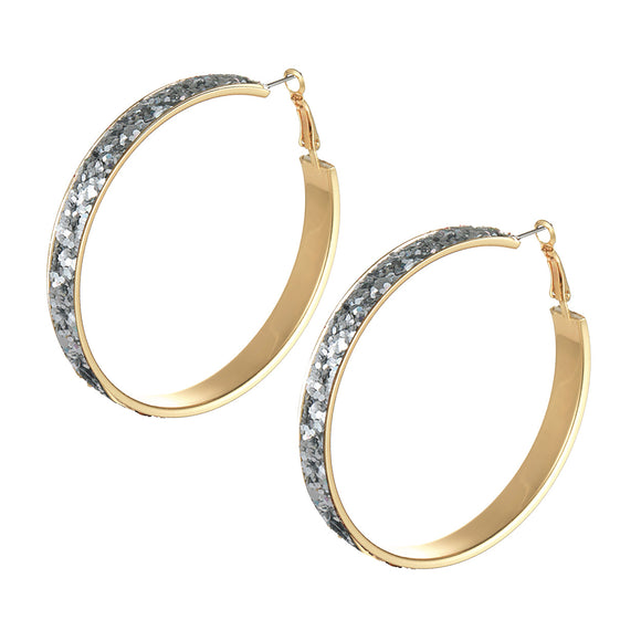 GOLD HOOP EARRINGS SILVER GLITTER ( 27488 SILG )