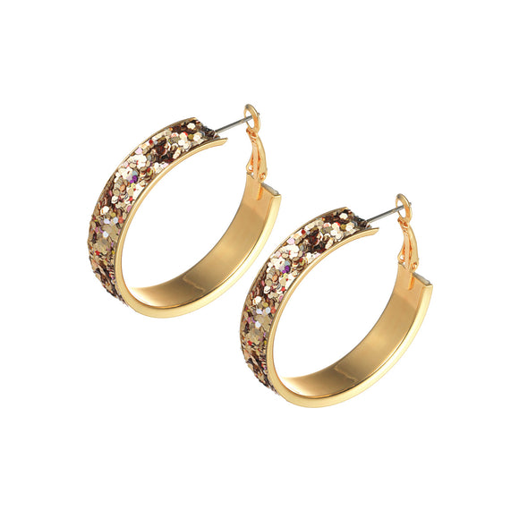 GOLD HOOP EARRINGS GOLD GLITTER ( 27489 GD-G )