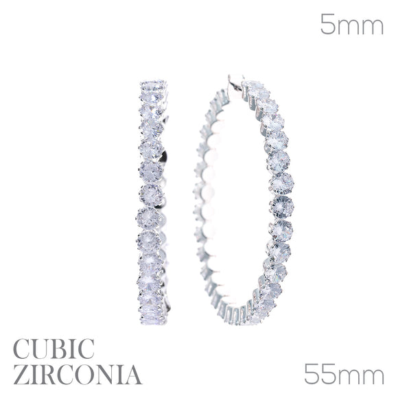SILVER CZ HOOP EARRINGS ( 27660 55CRS )