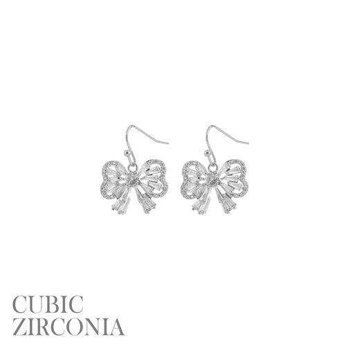 SILVER BUTTERFLY EARRINGS CLEAR CZ STONES ( 27966 CRR )