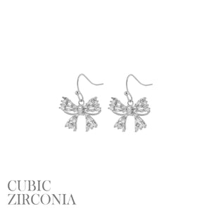 Silver Bow Earrings Clear CZ Cubic Zirconia Stones ( 27967 CRR )
