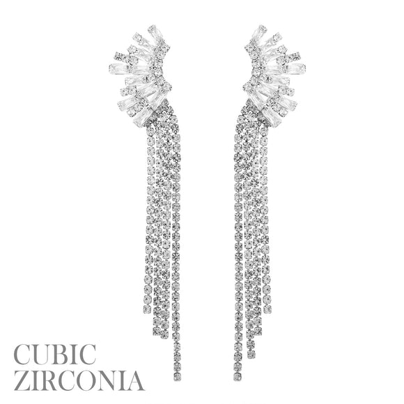SILVER EARRINGS CLEAR CZ CUBIC ZIRCONIA STONES ( 28073 CRS )