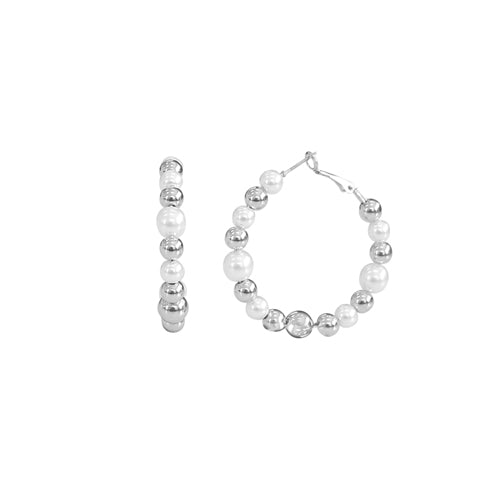SILVER WHITE HOOP EARRINGS ( 28105 WHR )