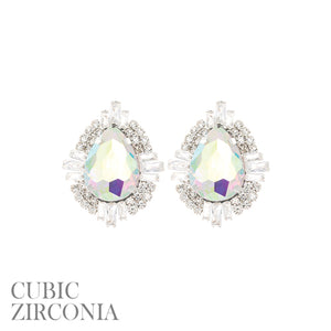 RHINESTONE TEARDROP EARRINGS CZ STONES ( 28119 ABS )