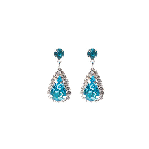 SILVER EARRINGS CLEAR AQUA STONES ( 28226 AQS )