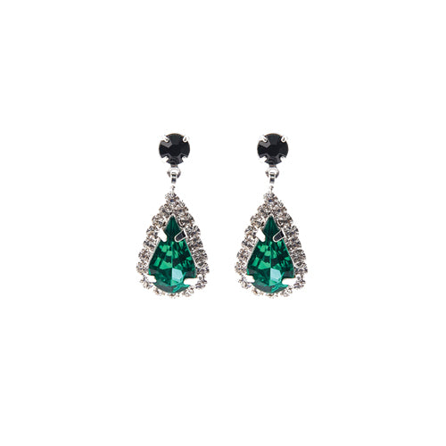 SILVER EARRINGS CLEAR EMERALD GREEN STONES ( 28226 EM-S )