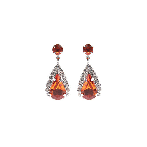 SILVER EARRINGS CLEAR ORANGE STONES ( 28226 HYS )