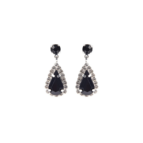 SILVER EARRINGS CLEAR BLACK STONES ( 28226 JTS )